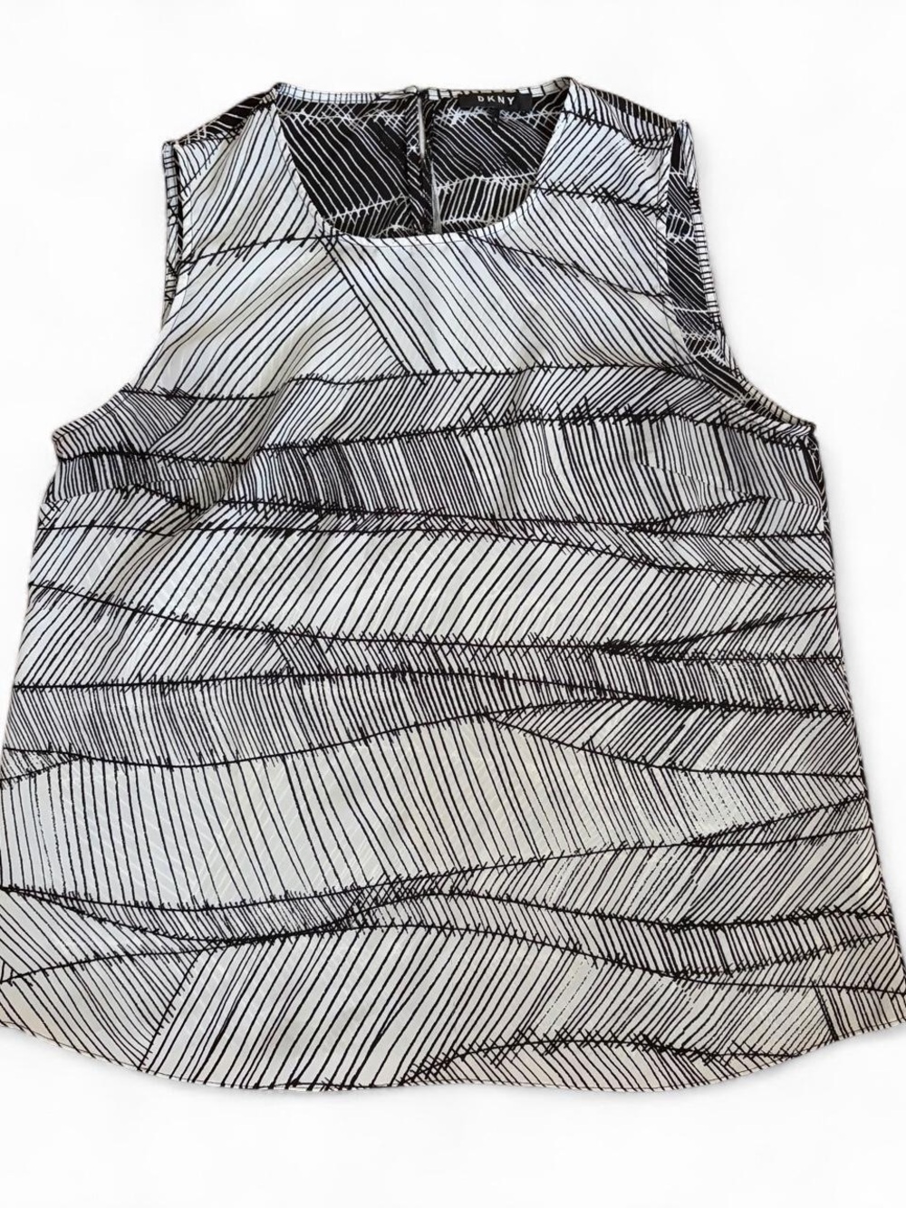 DKNY black and white abstract line pattern blouse in XL